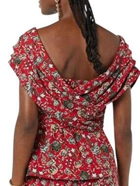 Making The Cut NWT Draped Shoulder Cross Over Floral Blouse Red Beige Size 2X